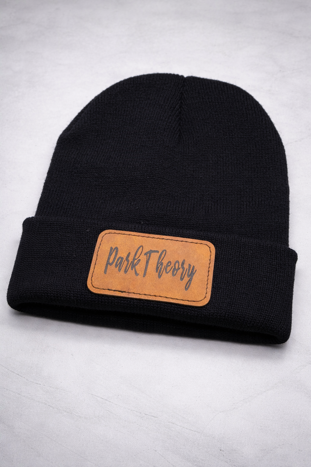 Park Theory Knit Beanie – Leather Patch (Black)