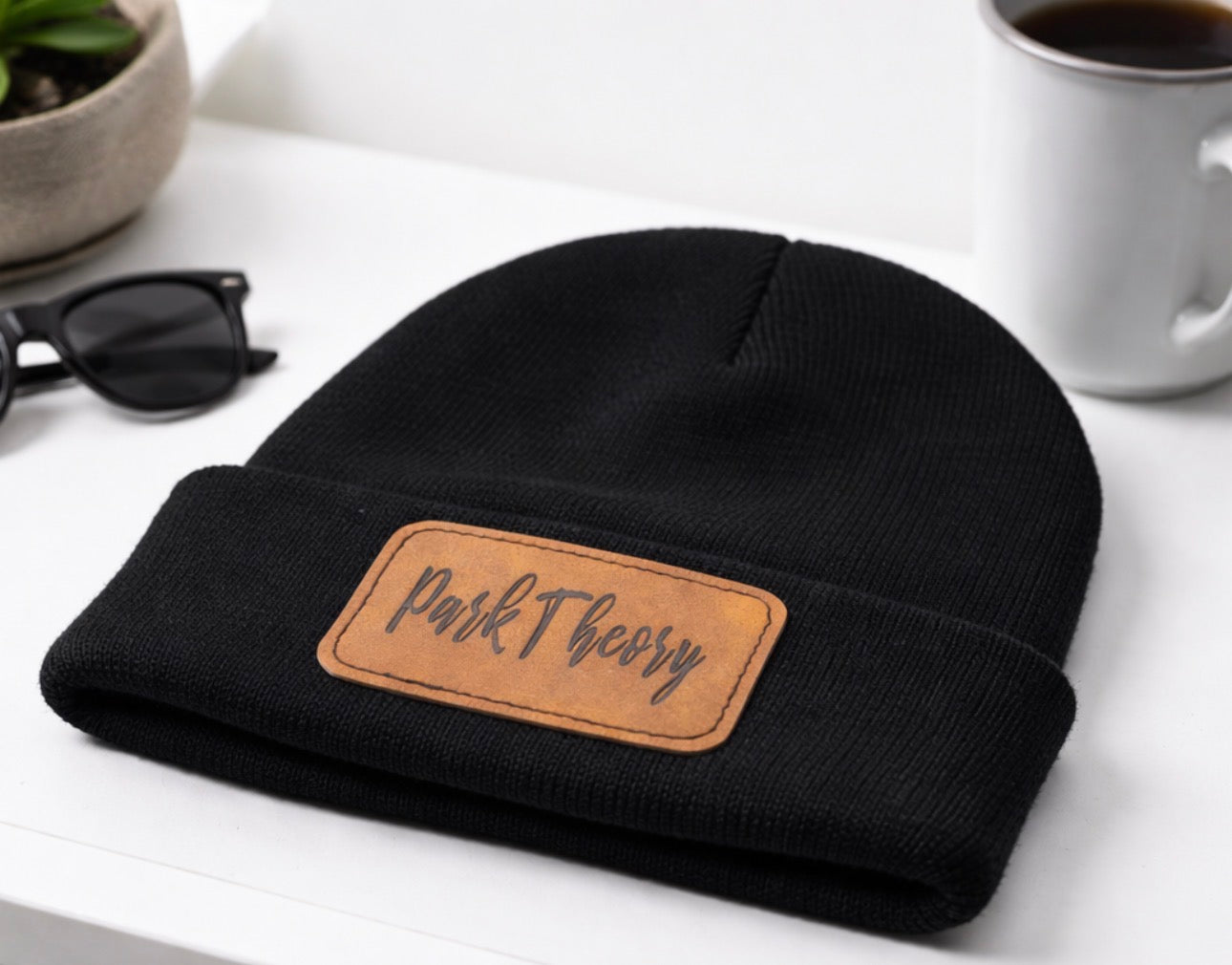 Park Theory Knit Beanie – Leather Patch (Black)